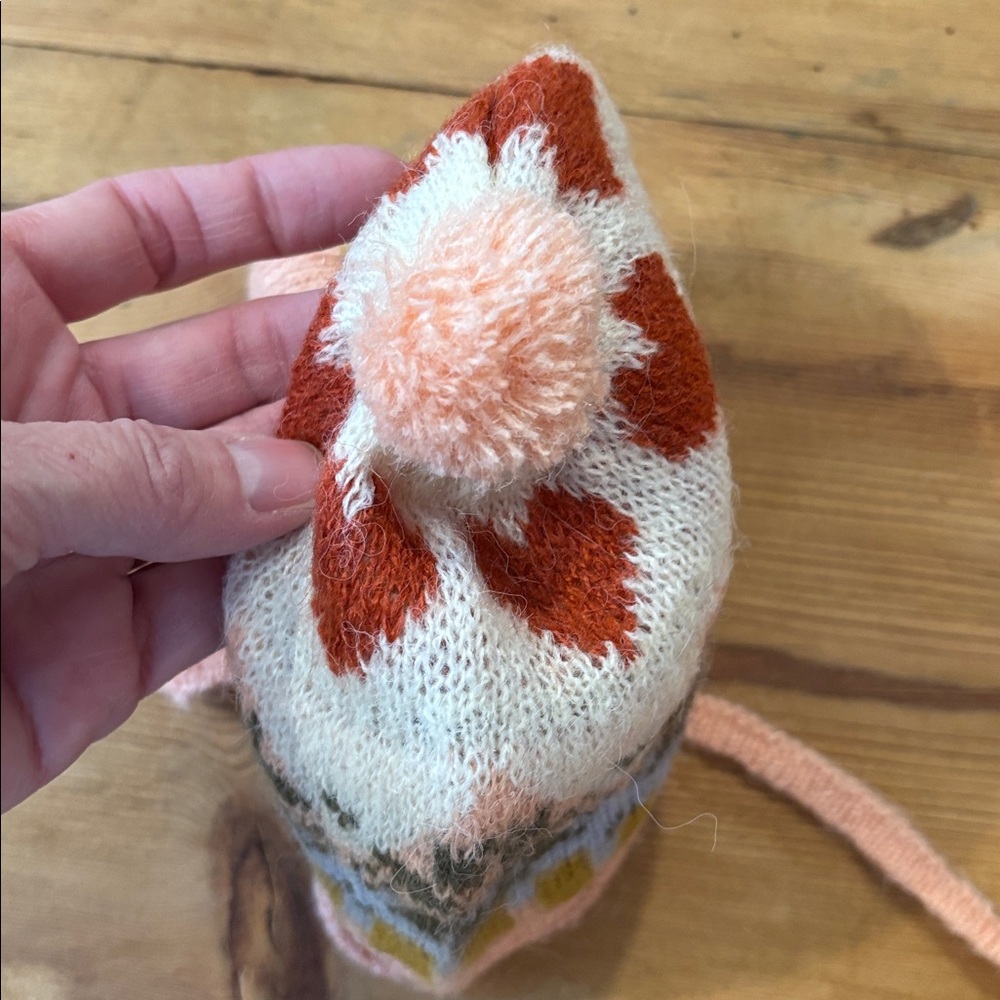New! MOLO 6-12M Pink Alpaca Wool Bay Fair Isle Nordic Bunny Chin Tie Hat Cap - Picture 4 of 5